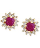 Amore By Effy Certified Ruby (5/8 Ct. T.w.) And Diamond (1/4 Ct. T.w.) Floral Stud Earrings In 14k Gold