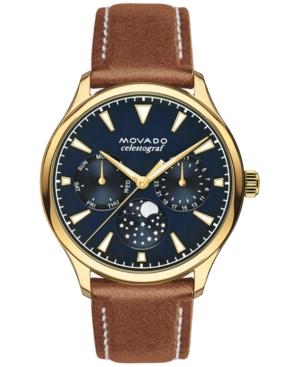 Movado Women's Swiss Heritage Celestograf Cognac Leather Strap Watch 36mm 3650010