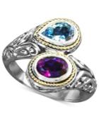 Balissima By Effy Blue Topaz (3/4 Ct. T.w.) And Amethyst (3/4 Ct. T.w.) Bypass Ring In Sterling Silver And 18k Gold