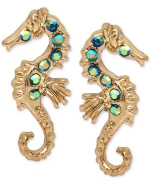 Betsey Johnson Gold-tone Crystal Enhanced Sea Horse Stud Earrings