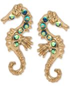 Betsey Johnson Gold-tone Crystal Enhanced Sea Horse Stud Earrings