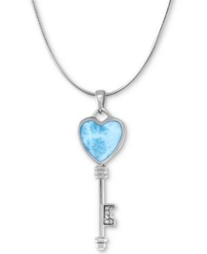Marahlago Larimar & White Sapphire Heart Key 21 Necklace In Sterling Silver
