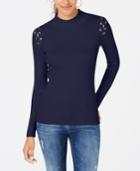 Hippie Rose Juniors' Ribbed Lace-up Sweater