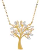 Tri-color Tree Of Life Pendant Necklace In 10k Gold