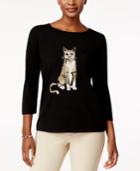 Karen Scott Cat Graphic Sweater, Only At Macy's