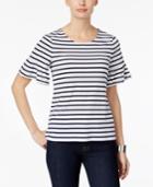 Charter Club Petite Striped Flutter-sleeve Top, Only At Macy's