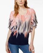 Jm Collection Embellished Printed Butterfly-sleeve Top, Only At Macy's
