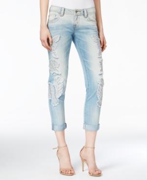Miss Me Embroidered Boyfriend Ankle Light Blue Wash Jeans