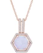 Opal (1-1/10 Ct. T.w.) & Diamond (1/8 Ct. T.w.) Geometric Halo 18 Pendant Necklace In 14k Rose Gold