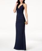 Emerald Sundae Juniors' Lace-back Banded Plunge Gown