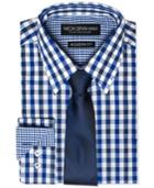 Nick Graham Men's Modern Fitted Multi-gingham Dress Shirt & Solid Tie Set