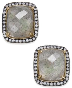 Paul & Pitu Naturally 14k Gold-plated Cubic Zirconia & Gray Labrodorite Stone Square Stud Earrings