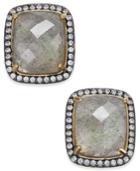 Paul & Pitu Naturally 14k Gold-plated Cubic Zirconia & Gray Labrodorite Stone Square Stud Earrings