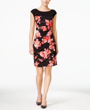 Connected Cap-sleeve Printed Sheath Dress