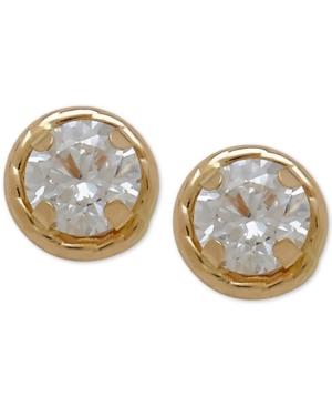 Children's Round Crystal Stud Earrings In 14k Gold