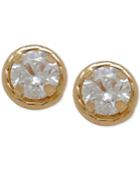 Children's Round Crystal Stud Earrings In 14k Gold