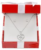 Giani Bernini Cubic Zirconia Heart And Cross Pendant Necklace And Stud Earrings Set In Sterling Silver, Only At Macy's