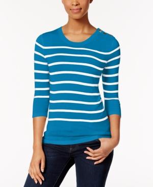 Kensie Striped Button-detail Sweater