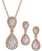 2-pc. Set Lab-created Opal (2-1/6 Ct. T.w.) & White Sapphire (5/8 Ct. T.w.) Pendant Necklace & Matching Drop Earrings In 14k Rose Gold-plated Sterling Silver