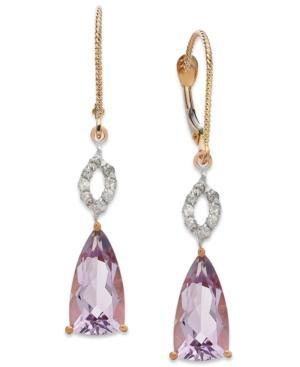 Pink Amethyst (3-3/8 Ct. T.w.) And Diamond (1/6 Ct. T.w.) Leverback Earrings In 14k Rose Gold