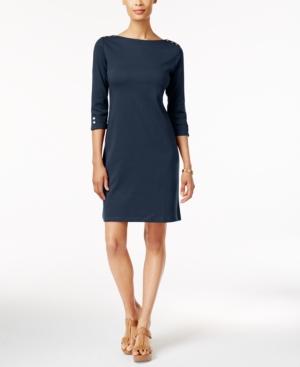 Karen Scott Cotton Button-detail Sheath Dress, Created For Macy's