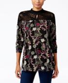 Style & Co Lace-trim Printed Top, Only At Macy's
