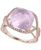 Serenity By Effy Rose Quartz (6-3/8 Ct. T.w.) And Diamond (1/4 Ct. T.w.) Statement Ring In 14k Rose Gold