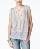 Lucky Brand Jeans Milan Printed Pintucked Top