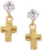 Children's Cubic Zirconia Cross Drop Earrings In 14k Gold