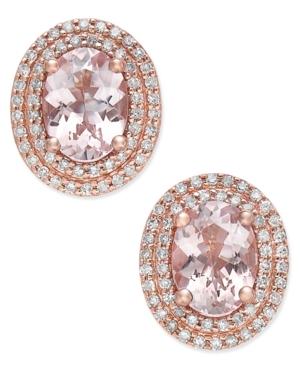 Morganite (2 Ct. T.w.) And Diamond (1/3 Ct. T.w.) Oval Stud Earrings In 14k Rose Gold