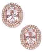 Morganite (2 Ct. T.w.) And Diamond (1/3 Ct. T.w.) Oval Stud Earrings In 14k Rose Gold