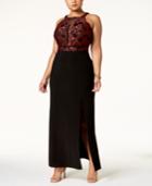 Nightway Plus Size Illusion-inset Gown