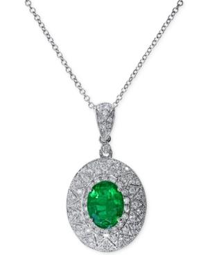 Effy Emerald (1-1/8 Ct. T.w.) And Diamond (1/3 Ct. T.w.) Pendant Necklace In 14k White Gold
