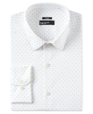 Bar Iii Men's Slim-fit Stretch White Navy Polka Dot Dress Shirt, Only At Macy's