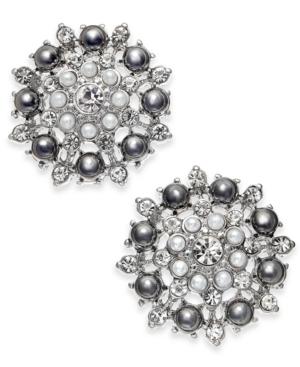 I.nc. Silver-tone Crystal & Imitation Pearl Cluster Stud Earrings, Created For Macy's