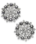 I.nc. Silver-tone Crystal & Imitation Pearl Cluster Stud Earrings, Created For Macy's