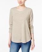 Style & Co Studded-heart Pleated Top, Only At Macy's