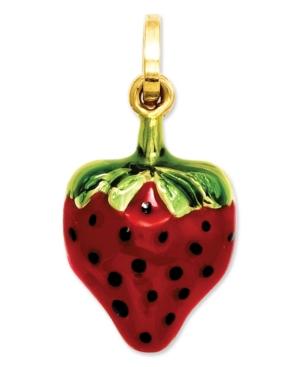 14k Gold Charm, Red And Green Puffed Strawberry Charm