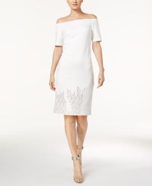 Calvin Klein Off-the-shoulder Studded Sheath Dress