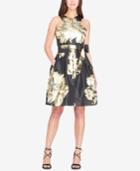 Tahari Asl Crisscross Metallic Jacquard Fit & Flare Dress