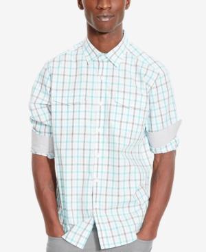 Kenneth Cole Reaction Men's Double-pocket Grid-pattern Long-sleeve Shirt
