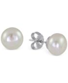 Majorica Sterling Silver Flat Imitation Pearl (10mm) Stud Earrings