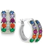 Giani Bernini Multi-color Cubic Zirconia Double-row Hoop Earrings In Sterling Silver, Only At Macy's