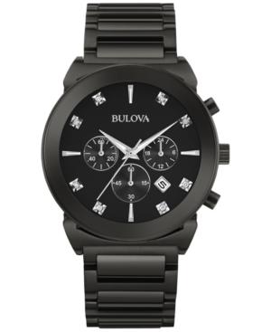 Bulova Men's Chronograph Diamond Accent Black-tone Stainless Steel Bracelet Watch 41mm 98d123