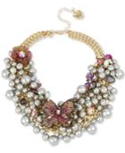 Betsey Johnson Gold-tone Stone Butterfly & Shaky Imitation Pearl Statement Necklace, 16 + 3 Extender