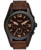 Fossil Men's Chronograph Nate Dark Brown Leather Strap Watch 46mm Jr1511