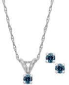 10k White Gold Blue Diamond (1/10 Ct. T.w.) Necklace And Earring Set