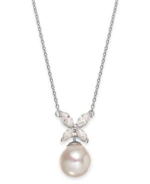 Majorica Sterling Silver Organic Man-made Pearl Butterfly Pendant Necklace