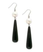Sterling Silver Earrings, Onyx (21 Ct. T.w.) And Cultured Freshwater Pearl Drop Earrings