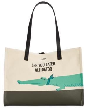 Kate Spade New York Swamped Alligator Canvas Mega Sam Large Tote